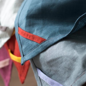 Linen tea towels with colorful loops. Natural dish kitchen towel. Pastel Modern Home decor.