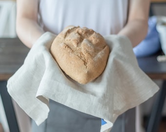 Natural Linen tea towel. Pastel kitchen dish towel. European washed linen hand towel with loop. Zero Waste Home decor. Linen bread keeper.