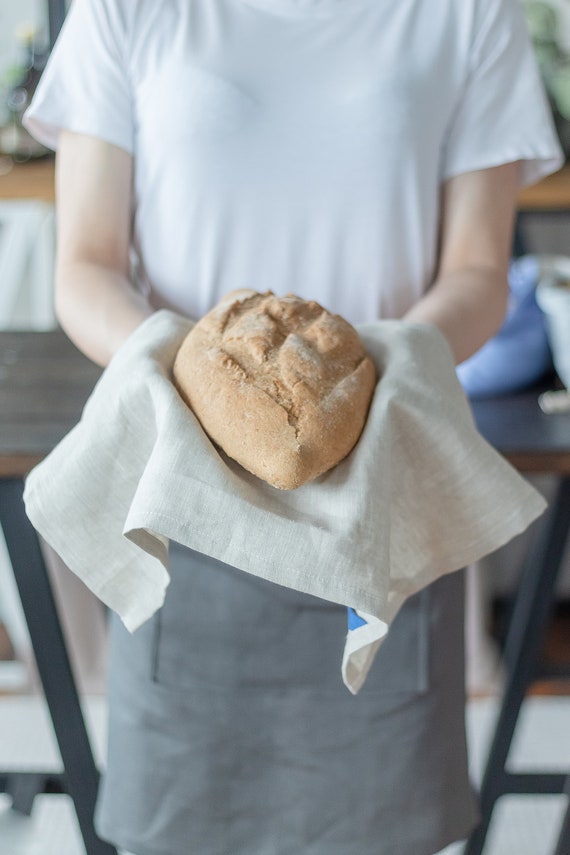 Natural Linen tea towel with 2 loops. Zero Waste Home decor. Linen bread keeper.