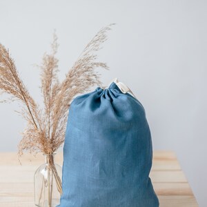 Linen storage Bag with drawstrings. Linen fresh bread keeper. Zero waste food storage. Baker Gift. Deep Ocean