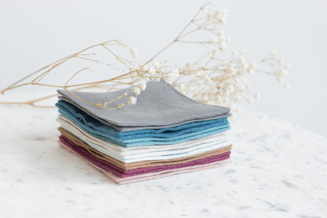 Linen Coasters Set. Square Linen Cup Coasters. Modern Drink Coaster
