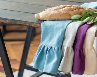 Pastel Ruffle Linen Towel. Natural Tea towel with ruffles. Pastel Dish towel. Soft linen Kitchen dish towels.
