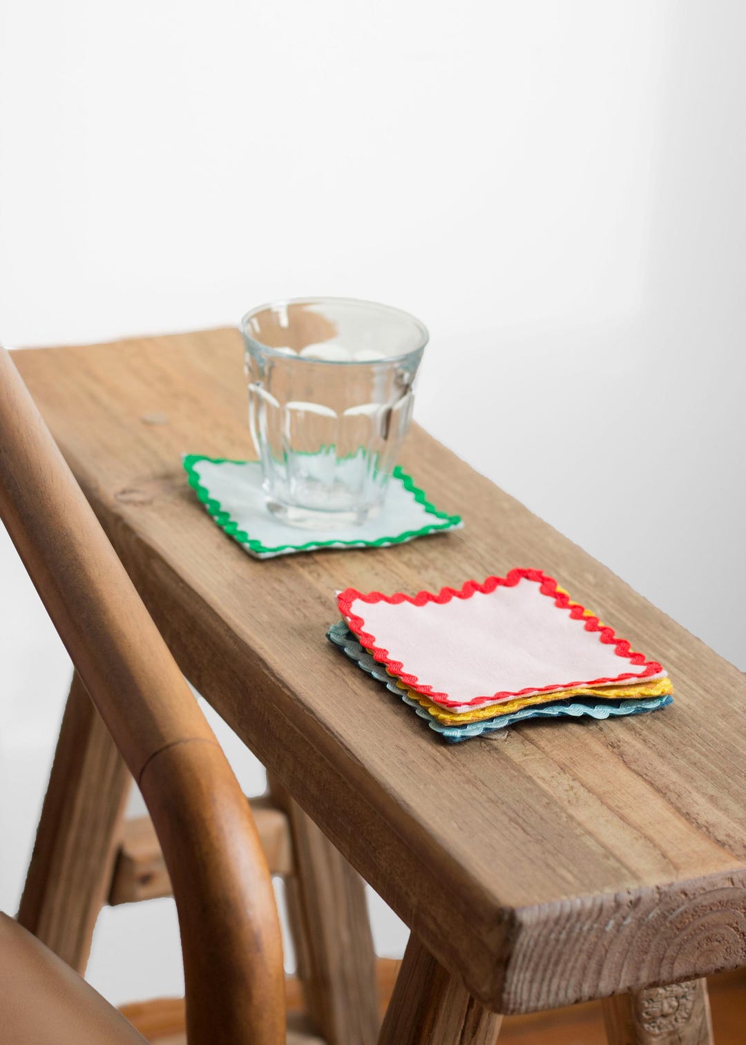 Linen Coasters With Ric Rac Trim Set of 4. Absorbing Multicolor Fabric ...