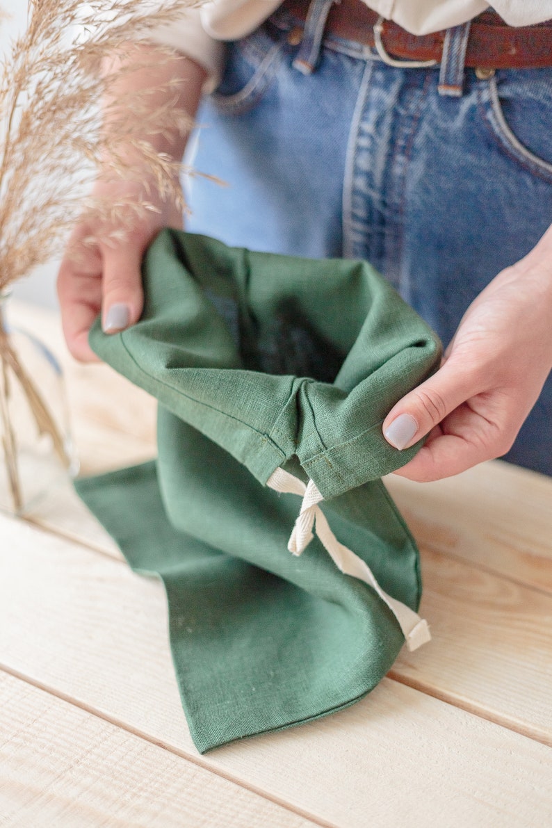 Linen storage Bag with drawstrings. Linen fresh bread keeper. Zero waste food storage. Baker Gift. image 8