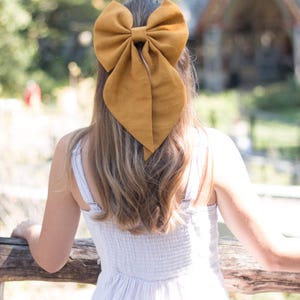 Yellow Linen Hair Bow Clip. Handmade Elegant Barrette