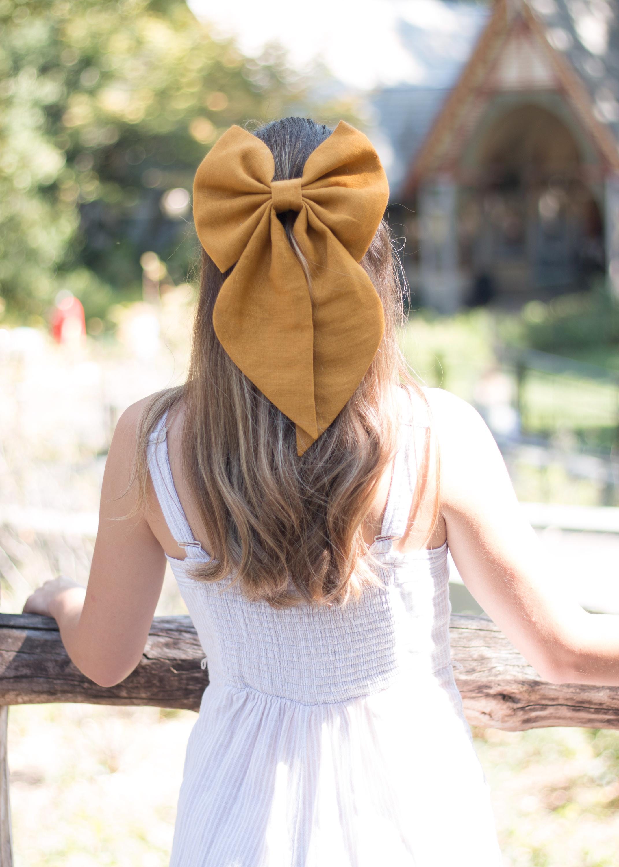 Sezane Maria De La Orden Hair Clip Bow Womens One Size Mustard Yellow Barrette Satin Big Bow Hair Clip for Women - Yellow French Hairpin  main image 3