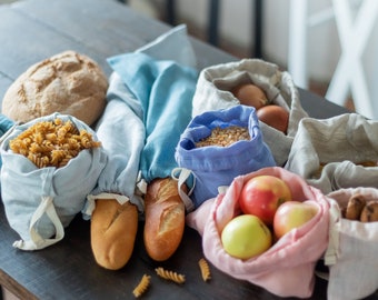 Sac à pain en lin avec cordon de serrage. Rangement de cuisine en lin biologique. Stockage des aliments zéro déchet. Cadeau boulanger. Sac à baguette.