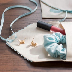 Pink Linen Envelope with Red Trim, Book Wrap & Card Holder with bowtie image 11