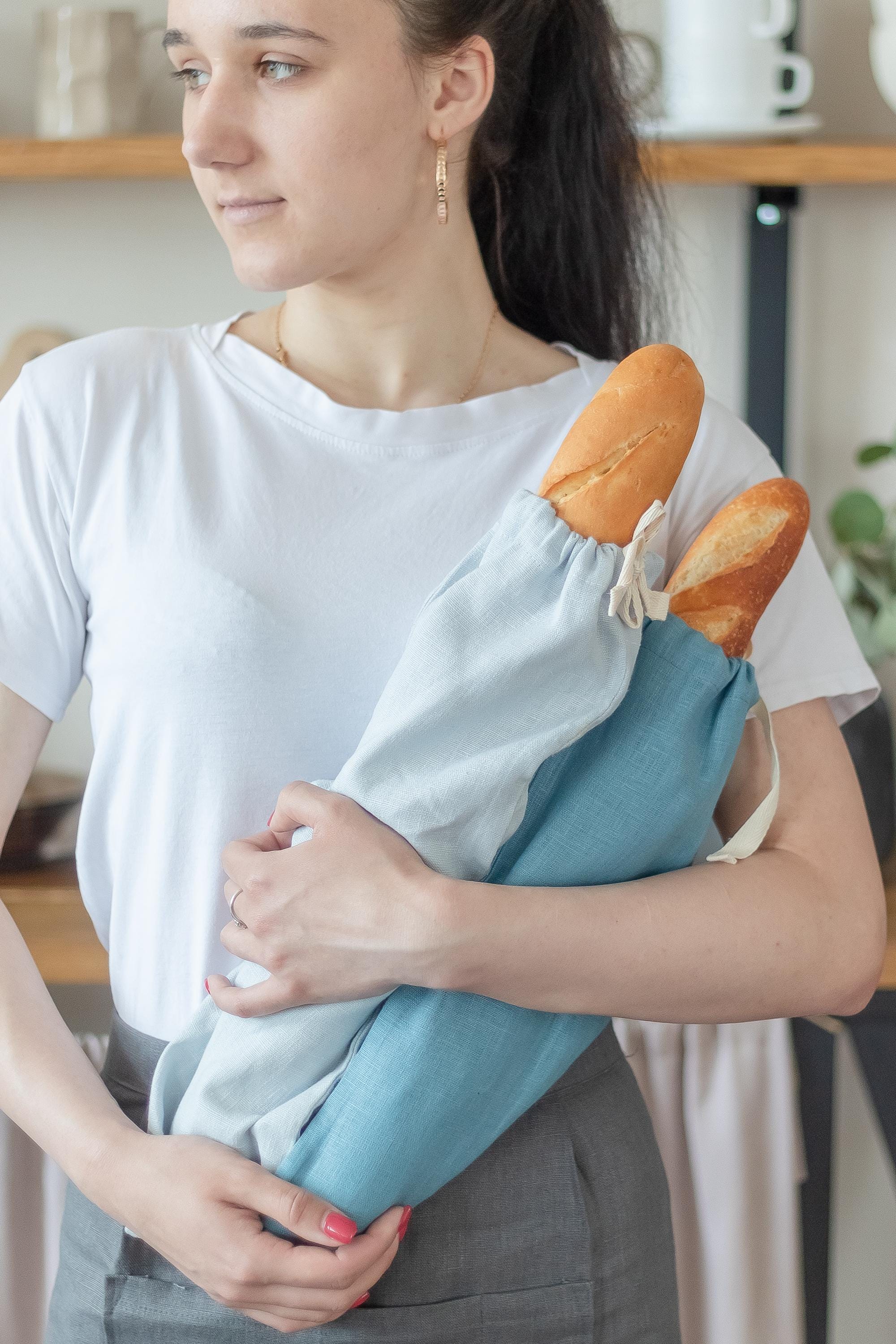Linen Bread Bag – Reusable Food Storage Bag With Drawstrings. Zero ...