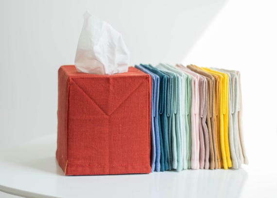 Pastel Linen Tissue Box Covers with cotton lining. Minimalistic Room Decor. Square Tissue box holder. Zero waste Bathroom Decor.