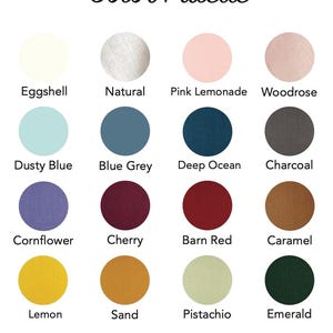 May include: Color palette with 16 different colors, including eggshell, natural, pink lemonade, woodrose, dusty blue, blue grey, deep ocean, charcoal, cornflower, cherry, barn red, caramel, lemon, sand, pistachio, and emerald. The text "March6TEEN" is at the bottom of the image.