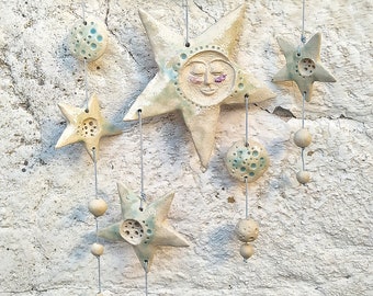 Hanging stars, Stars wall decor, Ceramic stars for decor, Celestial gift
