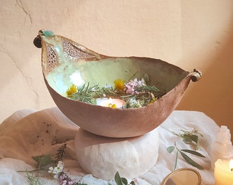 Ceramic bowl, Herbs vessel, Piece for rituals, Witch tool, Altar Decor