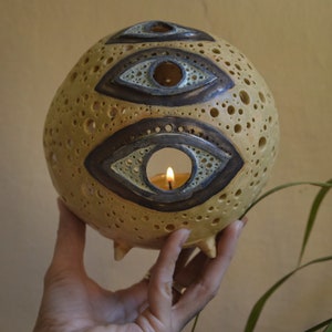 Third eye candle holder, Ceramic candle holder, mystic incense ball, Altar decor, Witch tool for altar image 2