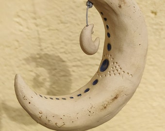 Moon wall hanging, Ceramic half moon, Altar decor, Witchmoon altar