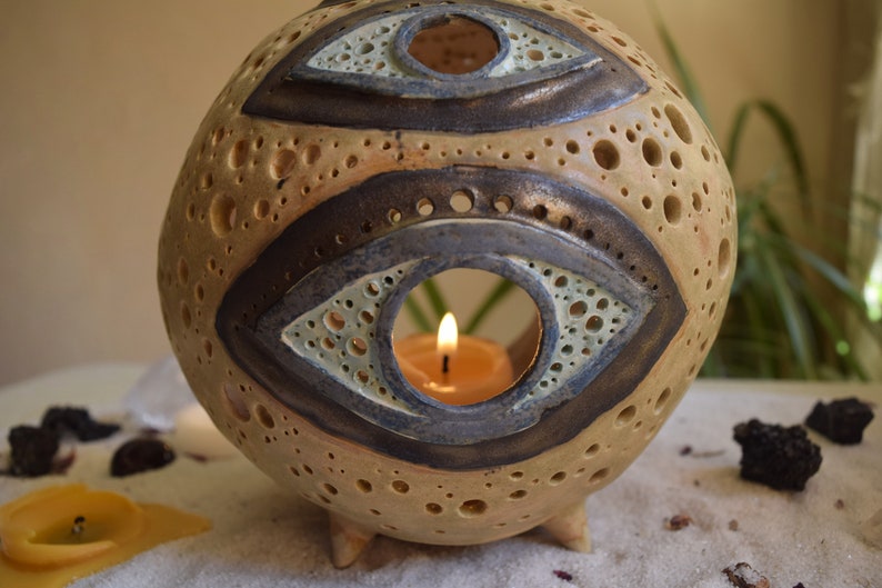 Third eye candle holder, Ceramic candle holder, mystic incense ball, Altar decor, Witch tool for altar image 1