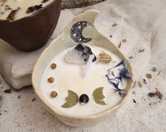 Selene candle, Moong goddess candle, witch ceramic candle, Altar decor, unique piece