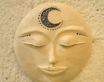Ceramic wall mask, Selene Goddess mask, Moon wall decoration,