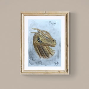 Dragon&#39;s House - Syrax - Greens and Blacks - Rhaenyra&#39;s Dragon - Watercolors on aquarelle paper-240gsm-A4-21 x 29,7cm-unframed