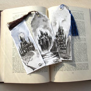 Handmade Watercolor Bookmarks - Gothic Castles- Victorian Era- Horror Scenery- Aquarelle paper 280 gsm - 16.6x6cm