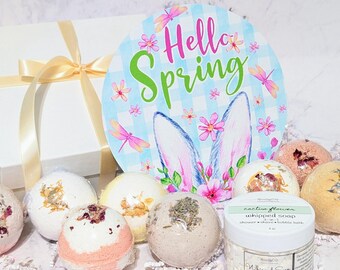 Spring Blossoms Bath Bombs Gift Box – Botanical Fizzies, Whipped Soap, Wall Decor