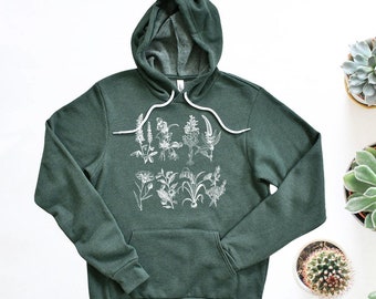 Wildflower hoodie, Nature lover hoodie, Gardening hoodie ,Botanical flower hoodie, Plant hoodie