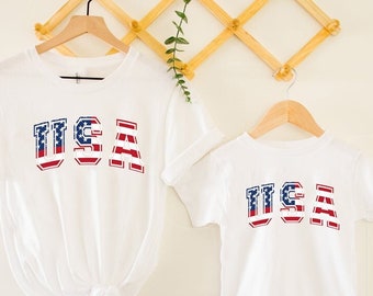 USA Mommy and Me Outfits, Mama and Mini Matching Shirts, Holiday Shirt, Summer T-shirt, July 4th T-Shirt , America Shirt