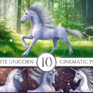10 Cinematic White Unicorn Overlays, Photoshop Overlays, Unicorn Clipart, Horse Overlays, Horse Clipart, PNG Overlays, Fantasy Creatures