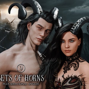 9 Sets of Demon Horn Overlays for Digital Art and Book Covers, Dragon Horn Overlays, Monster Horn Overlays, Horn PNGs, Photoshop Overlays