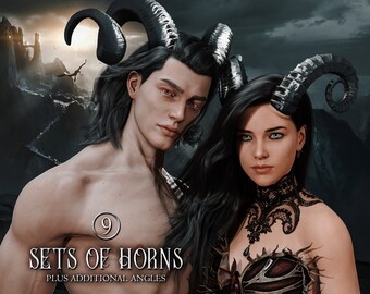 9 Sets of Demon Horn Overlays for Digital Art and Book Covers, Dragon Horn Overlays, Monster Horn Overlays, Horn PNGs, Photoshop Overlays