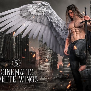 5 Cinematic White Wings Overlays for Digital Art and Book Covers, Photoshop Overlays, Wing Clipart, Angel Wing PNGs, PNG Overlays