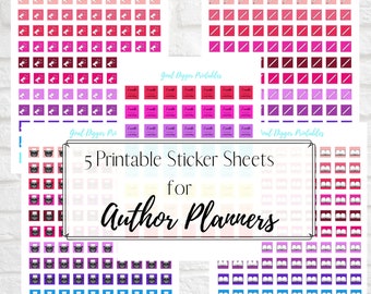 Author Planner Stickers | 5-Sheet Set of Writer Stickers | Nano Stickers | Word Count | Writing Tracker Printable Stickers