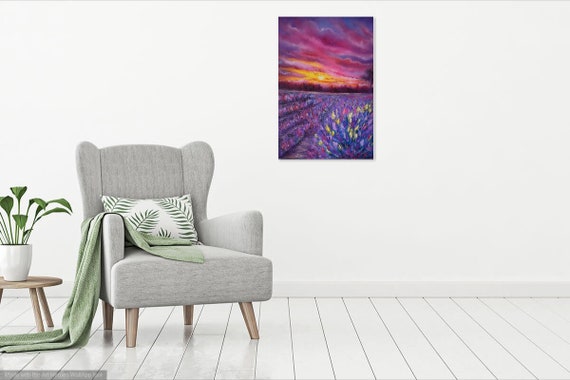 Impasto Lavender Field Painting: Provence Landscape on Canvas