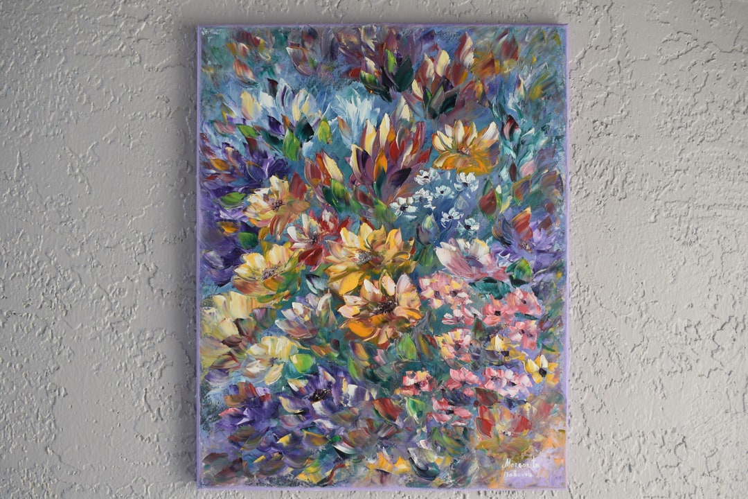 Colorful Flowers Original Oil Painting on Canvas - 20" X 16" Fine Art ...