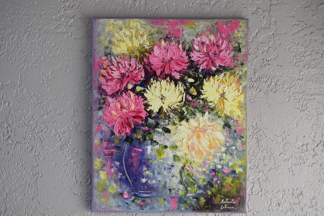 Colorful Flowers Painting Oil on Canvas (20" × 16") Unframed Floral ...