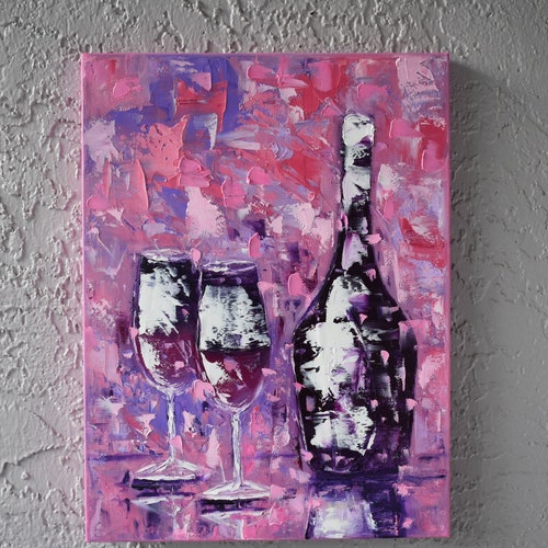 Original painting oil shops on canvas Wine for two 16