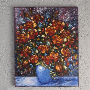 Red Roses Impasto Painting: Original Floral Oil on Canvas, 20&quot; × 16&quot;