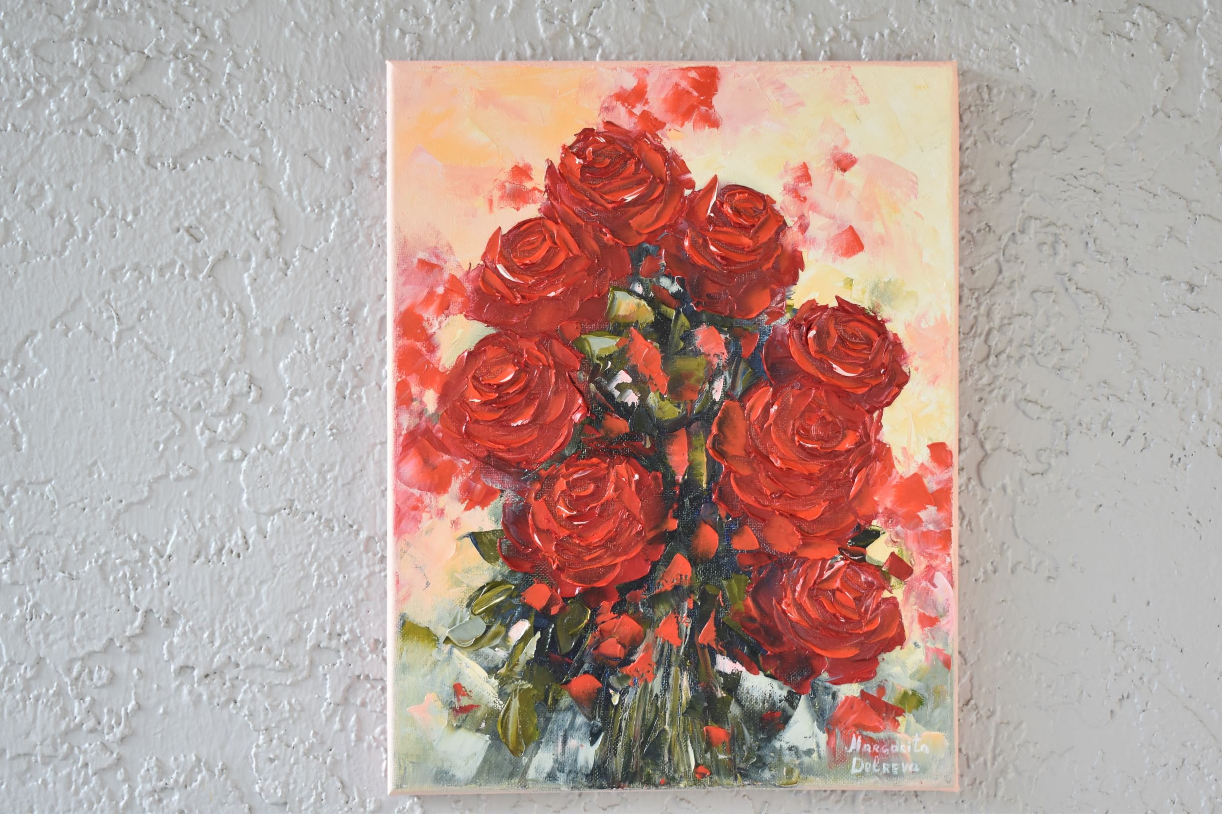 Original painting oil on canvas Roses 24 \u00d7 18 signed unframed