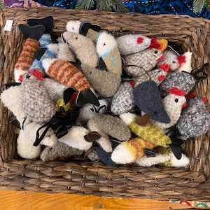 Hand-Crafted 90% Alpaca Wool Cat Feline Pet Crinkle Toys, Mice Chicks Fish, Sizes Vary, Fair Trade from Peru