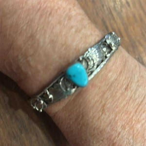 Vintage Sterling Silver & Turquoise Navajo Indian Cuff Bracelet, Engraved Sterling &quot;K&quot;