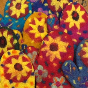 Felted Wool Floral Oven Mitts Infused with Cotton Fabric, Pot Holder, Fair Trade from Nepal