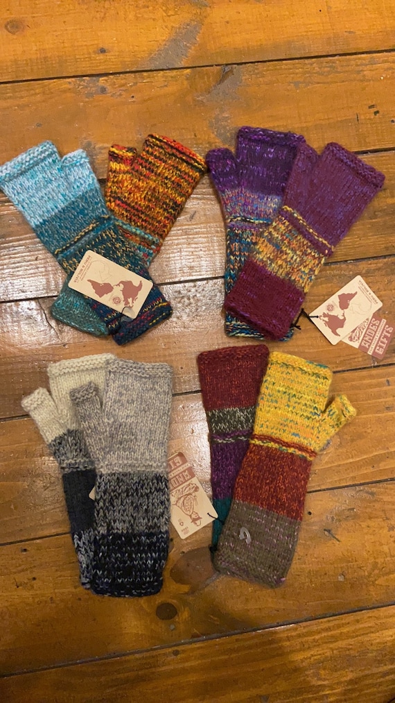 Hand-Knit 17% Variegated Alpaca Wool Fingerless Women's Gloves, Arm Hand Warmers, Fair Trade from Peru