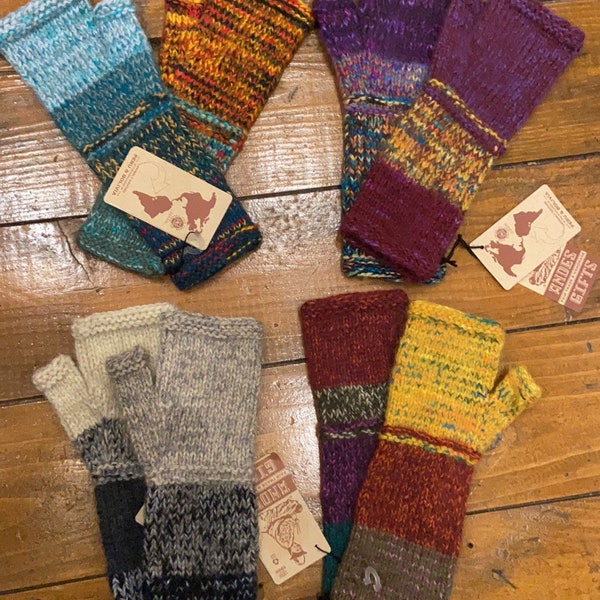 Hand-Knit 17% Variegated Alpaca Wool Fingerless Women's Gloves, Arm Hand Warmers, Fair Trade from Peru