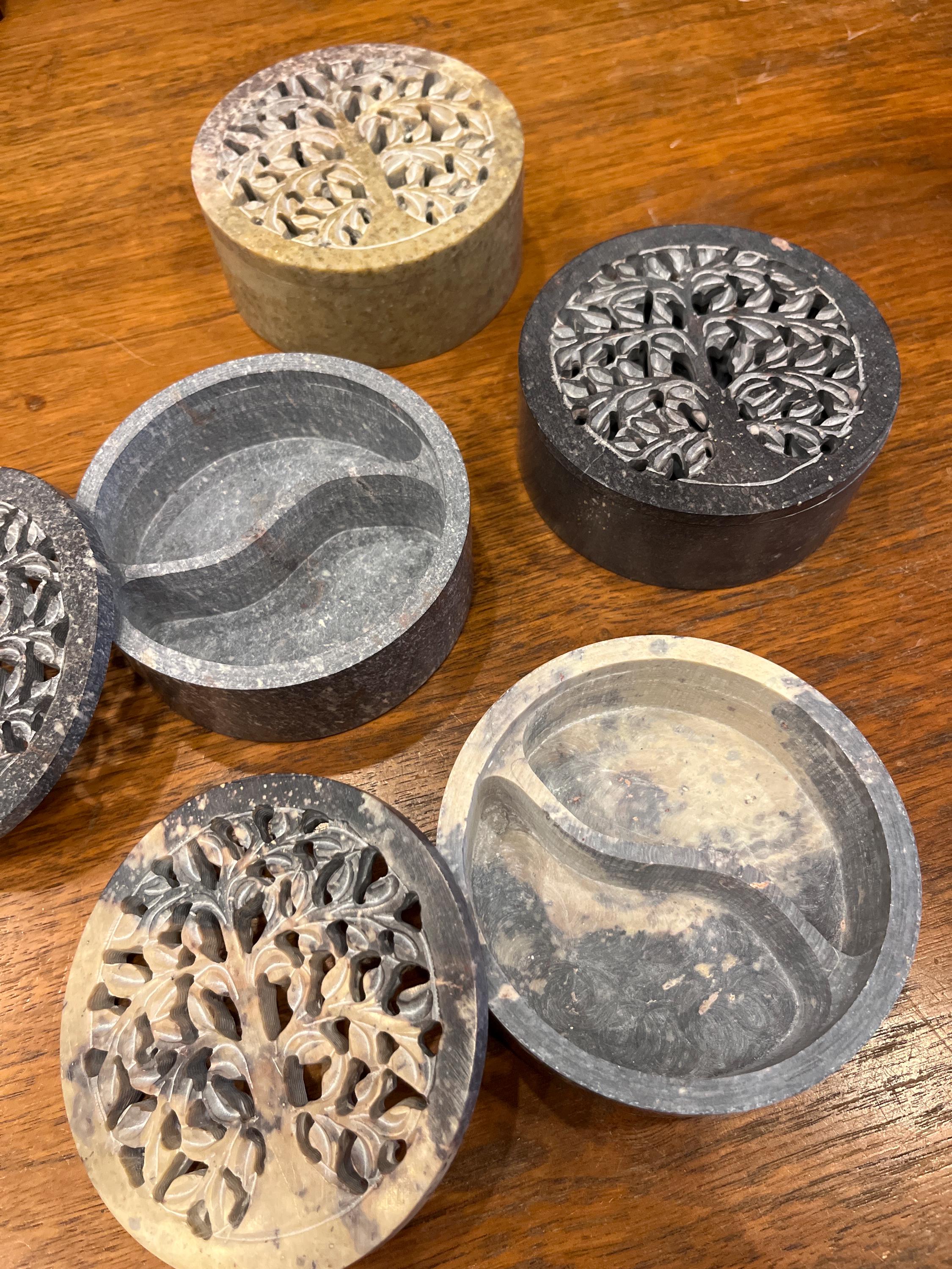Tree of Life Soapstone Trinket Boxes, Fair Trade From India (4x4x1.5