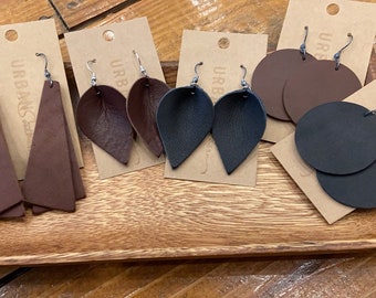 Leather Dangle Earrings with Wire Hooks, Handcrafted by Urban Southern