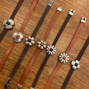 Leather Bracelets with Silver-Toned Floral Charms, Dark & Light Brown, Fair Trade Ecuador