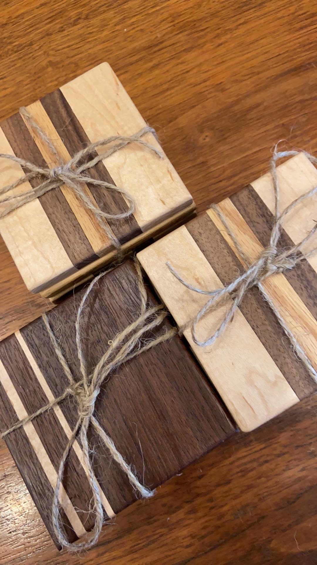 Handcrafted Sets of 4 Wood Inlay Inlaid Wooden Coasters, Local Artisans Ed  Hoffeditz and Gerald Lehman 