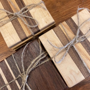 Handcrafted Sets of 4 Wood Inlay Inlaid Wooden Coasters, Local Artisans Ed Hoffeditz and Gerald Lehman
