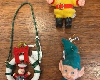 Vintage Antique Christmas Ornaments, 2.5-3 Inch, Sailor in Buoy, Elf, Disney Snow White Dwarf, Soldier