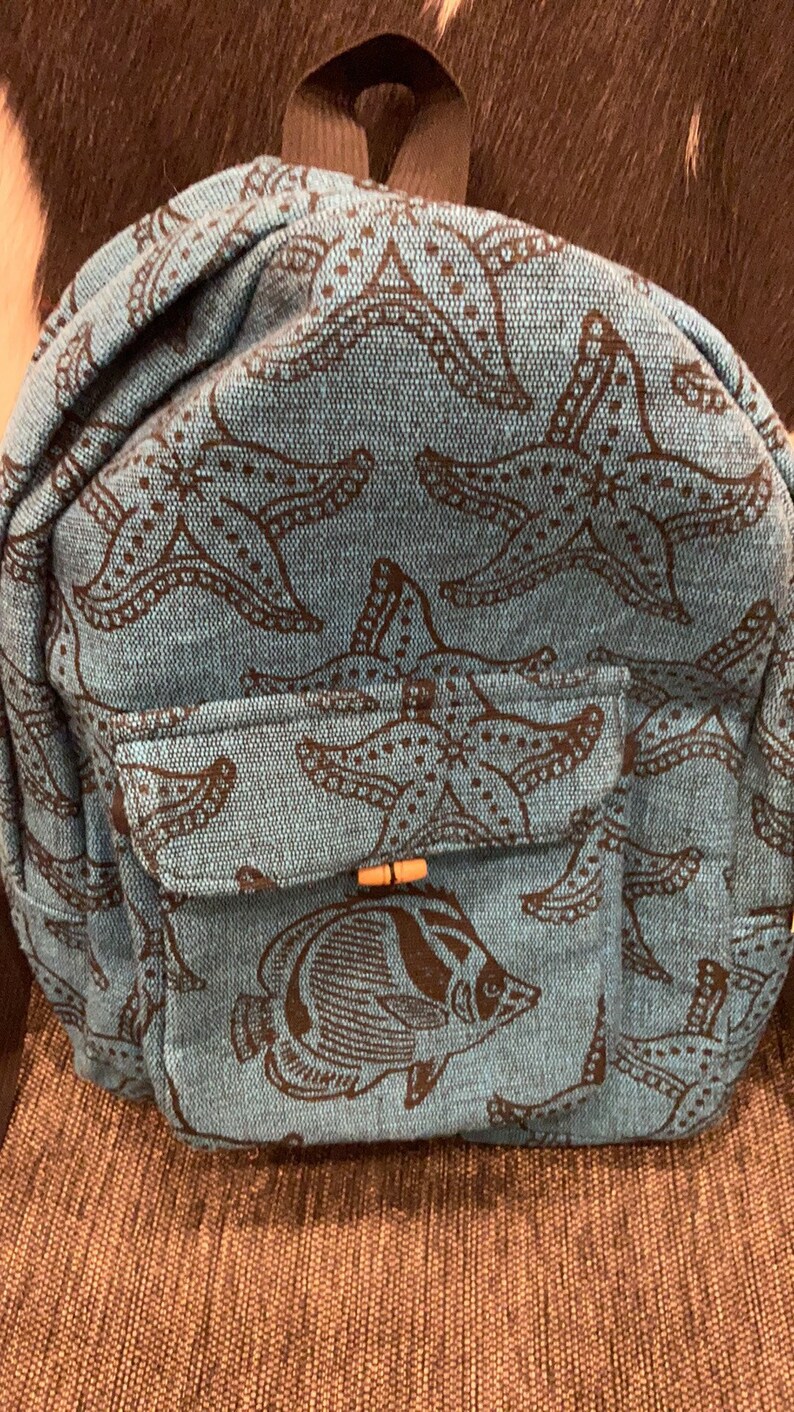 Fair Trade Nepal Hen Dinosaur Starfish Pig Dog Whale Cat Block Animal Printed Zippered Backpack Book Bag Padded Adjustable Shoulder Straps